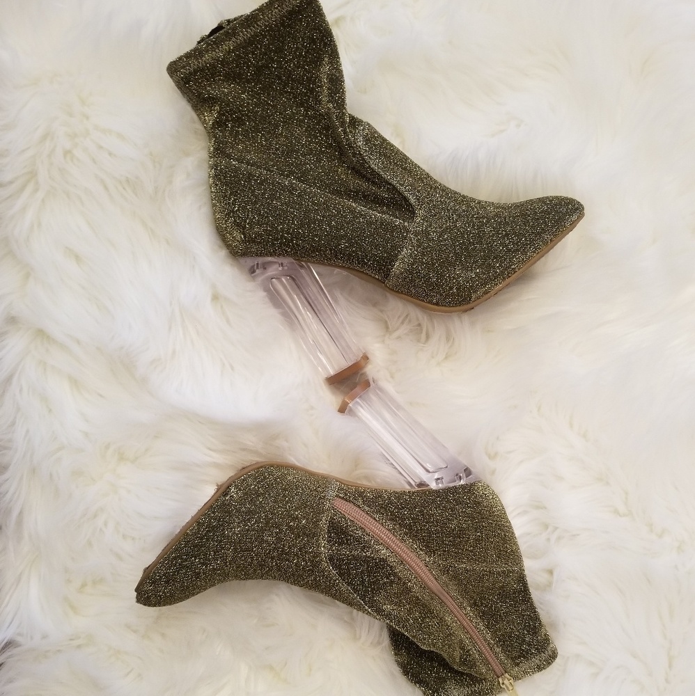 Gold mesh glitter zip up ankle boots
